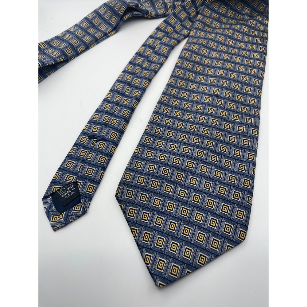 Jos A Bank Corporate Collection Silk Tie Blue Gold Geometric Square Mens Necktie